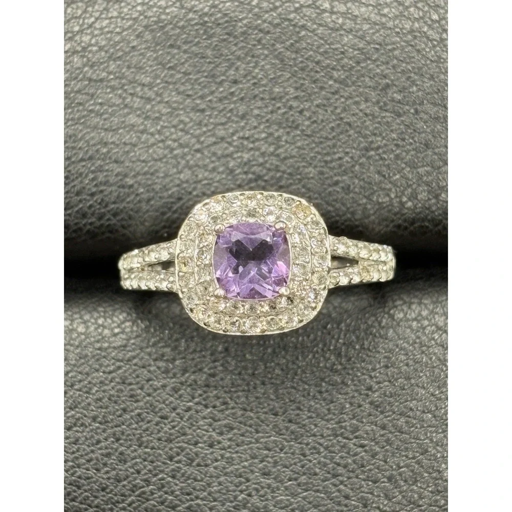 EUC Sterling Silver Purple Cubic Zirconia Ring Size 10 F9